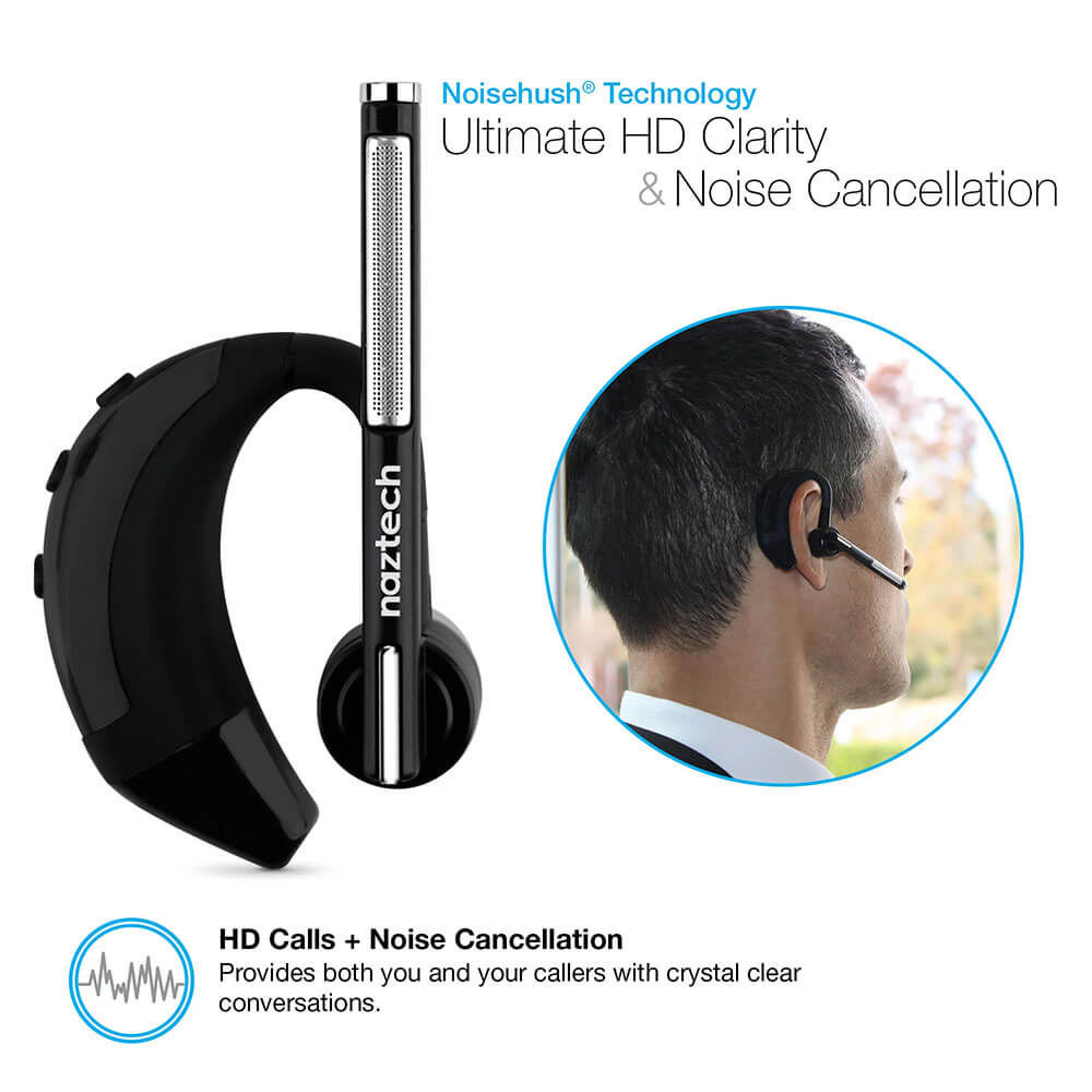 Naztech - Bluetooth Headset Mono N750 Emerge with Boom Mic Noise Cancelling 7hr Talk Over Ear Design