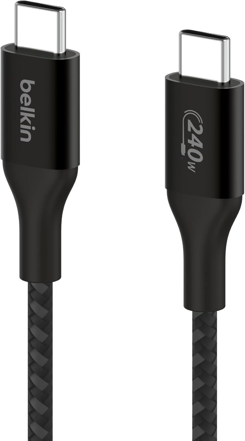كابل شحن Belkin Boost Charge USB C إلى USB C، بطول 3.3 قدم، شاحن من النوع C بقوة 240 واط وطول 1 متر، أسود