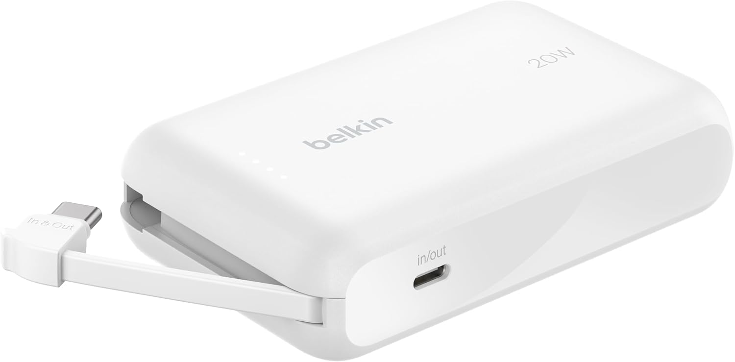 Belkin Fast Charge, Portable with Integrated Cable 10K PD 20W White