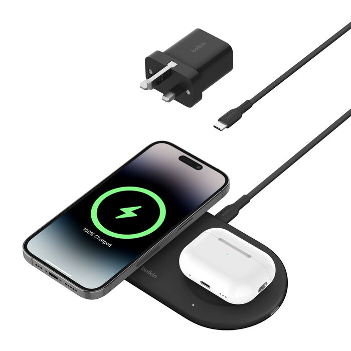 Belkin Boost Charge Pro 2-in-1 Wireless Charging Pad with Magnetic Qi2 15W Black