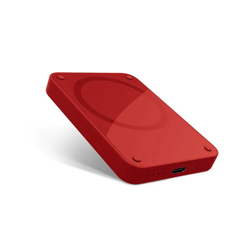 15W Wireless Magnetic Powerbank 4,200 mAh w. USB-C & Lightning Cable - MagSafe Compatible - Red