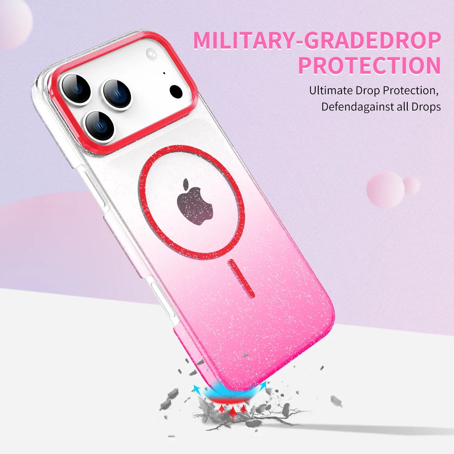 MagSafe Magnetic Glitter Gradient Case for iPhone 17 Pro Clear Hard PC Back Cover Gold Color