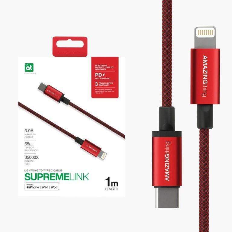 كابل AMAZINGTHING من SupremeLink MFI Lightning إلى USB C Power Max بطول 1 متر باللون الأحمر