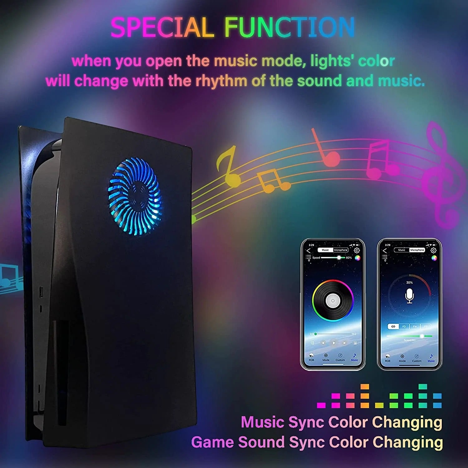 Faceplate with RGB Light Strip for PS5 400+ Effects LED Light Ring Console Cover with remote