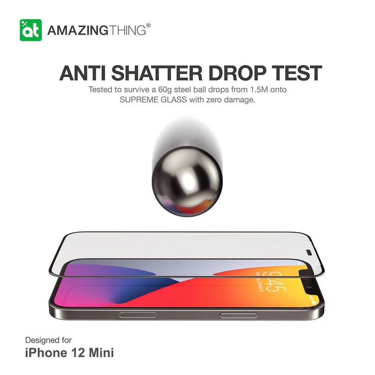 واقي شاشة زجاجي مقوى لهاتف iPhone 12 Mini من Amazing Thing، مغطى بالكامل بزجاج فائق الجودة