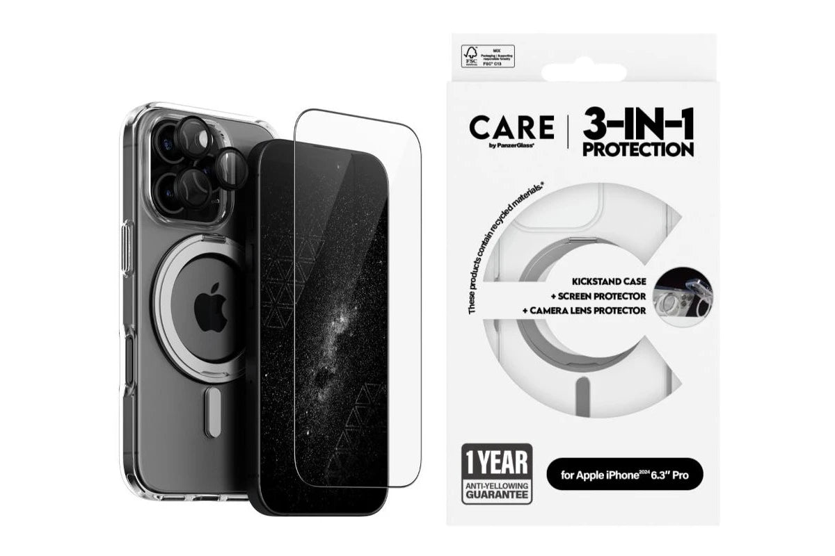 مجموعة CARE by PanzerGlass® المميزة 3 في 1 من السيراميك لهاتف iPhone 16 Pro