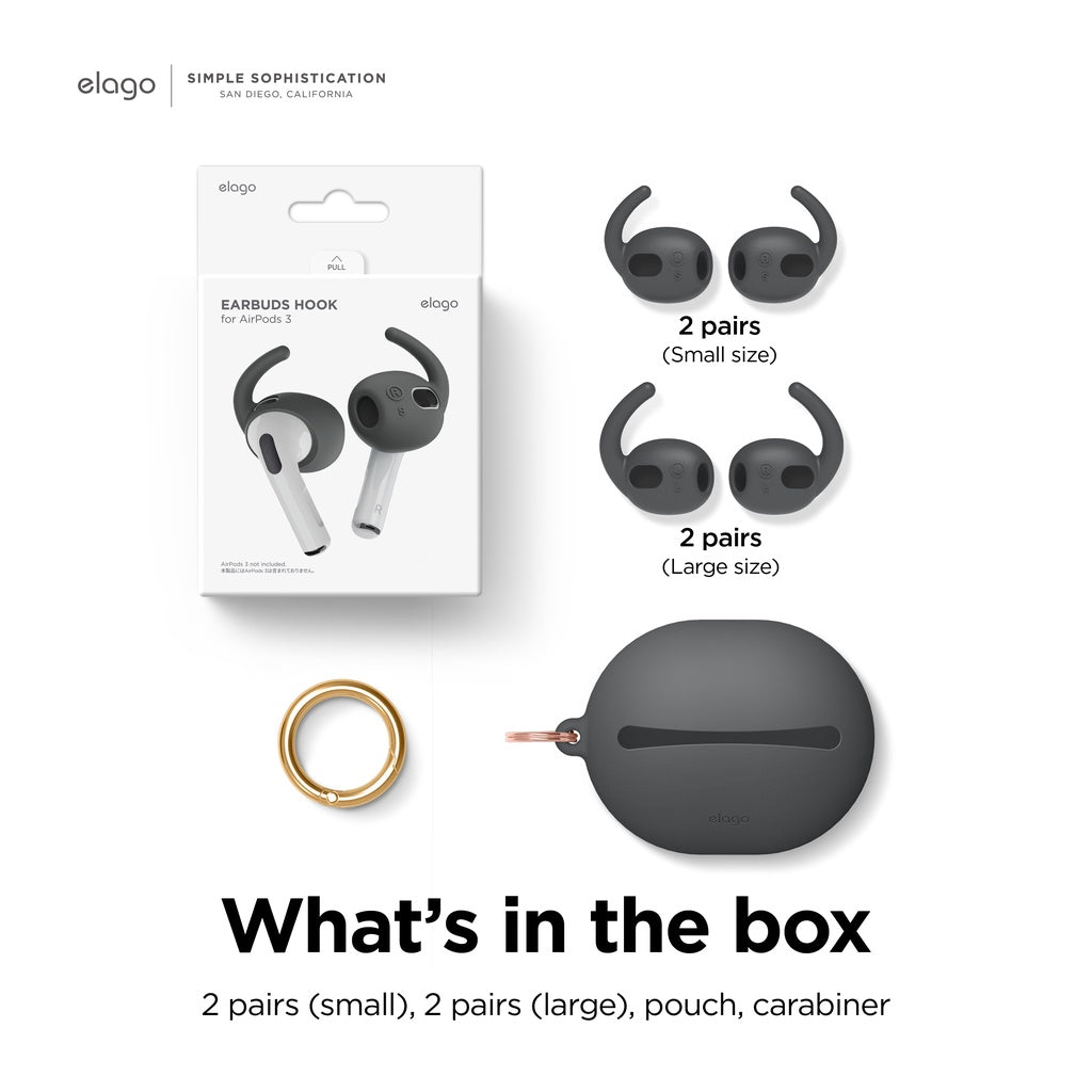 سماعات أذن Elago AirPods 3 مزودة بخطافات cvr مع جراب Drk Gry