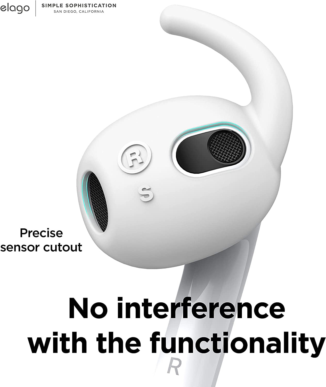 غطاء سماعات الأذن Elago AirPods 3 مع خطافات وحقيبة، أبيض
