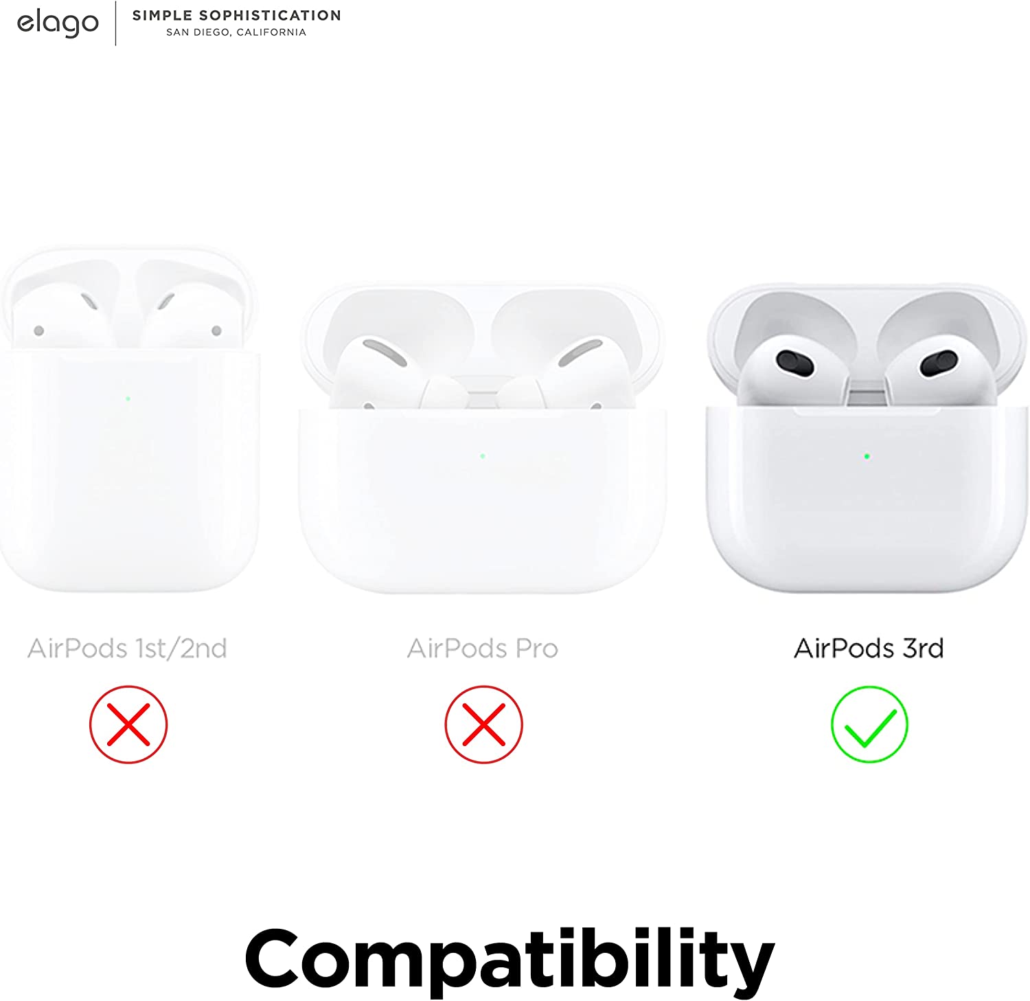 غطاء سماعات الأذن Elago AirPods 3 مع خطافات وحقيبة، أبيض