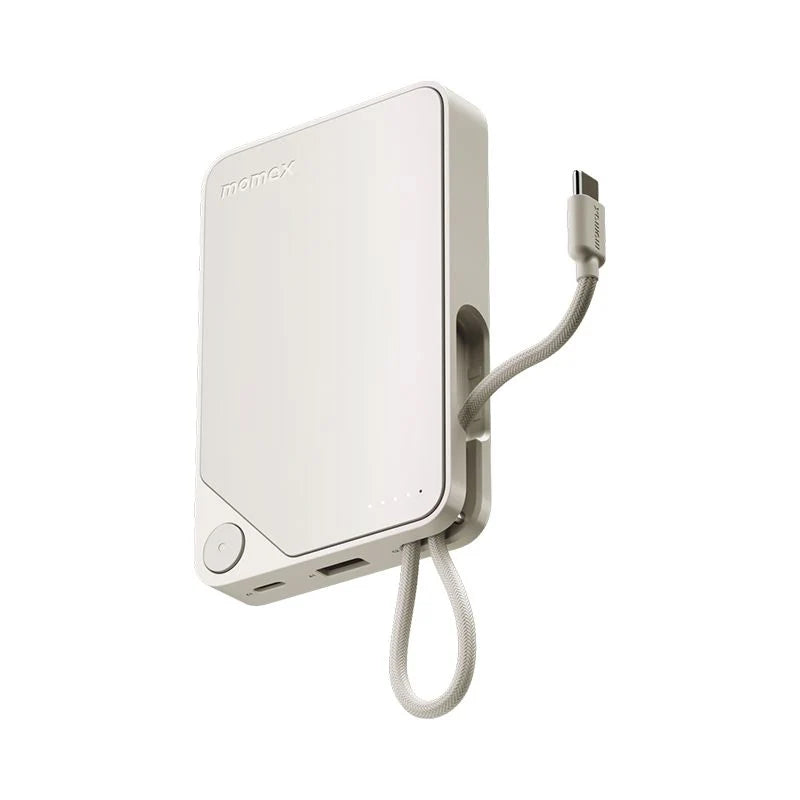مجموعة بطاريات Momax 1-Power X (10000 مللي أمبير/ساعة) مع كابل USB-C مدمج (أبيض)