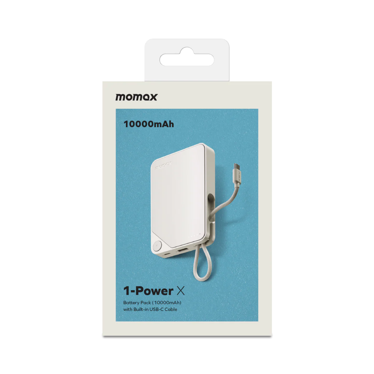 مجموعة بطاريات Momax 1-Power X (10000 مللي أمبير/ساعة) مع كابل USB-C مدمج (أبيض)
