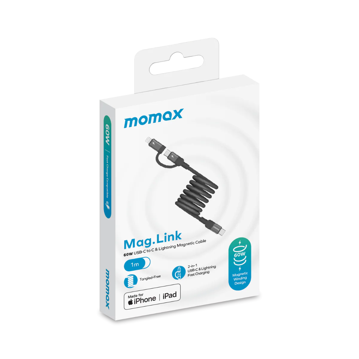 كابل مغناطيسي MOMAX MAG LINK USB-C إلى C وLightning بطول 1 متر