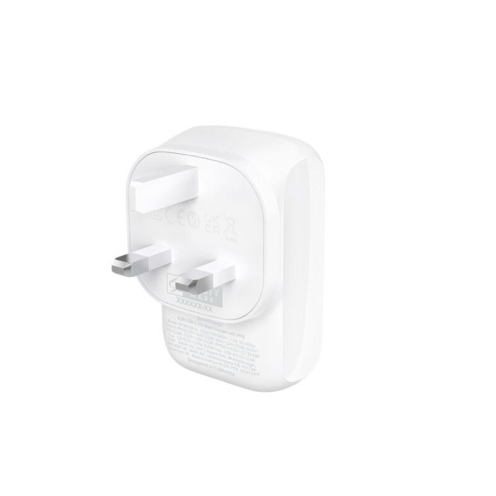 شاحن Belkin PD 42W USB-C وUSB-A ثنائي الحائط (أبيض)