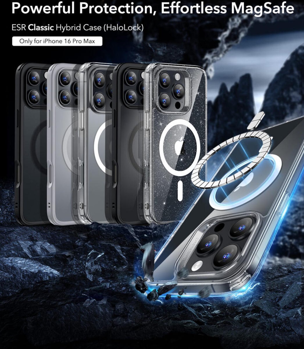 جراب ESR الكلاسيكي الهجين بقفل هالو لهاتف iPhone 16 Pro Max أسود غير لامع