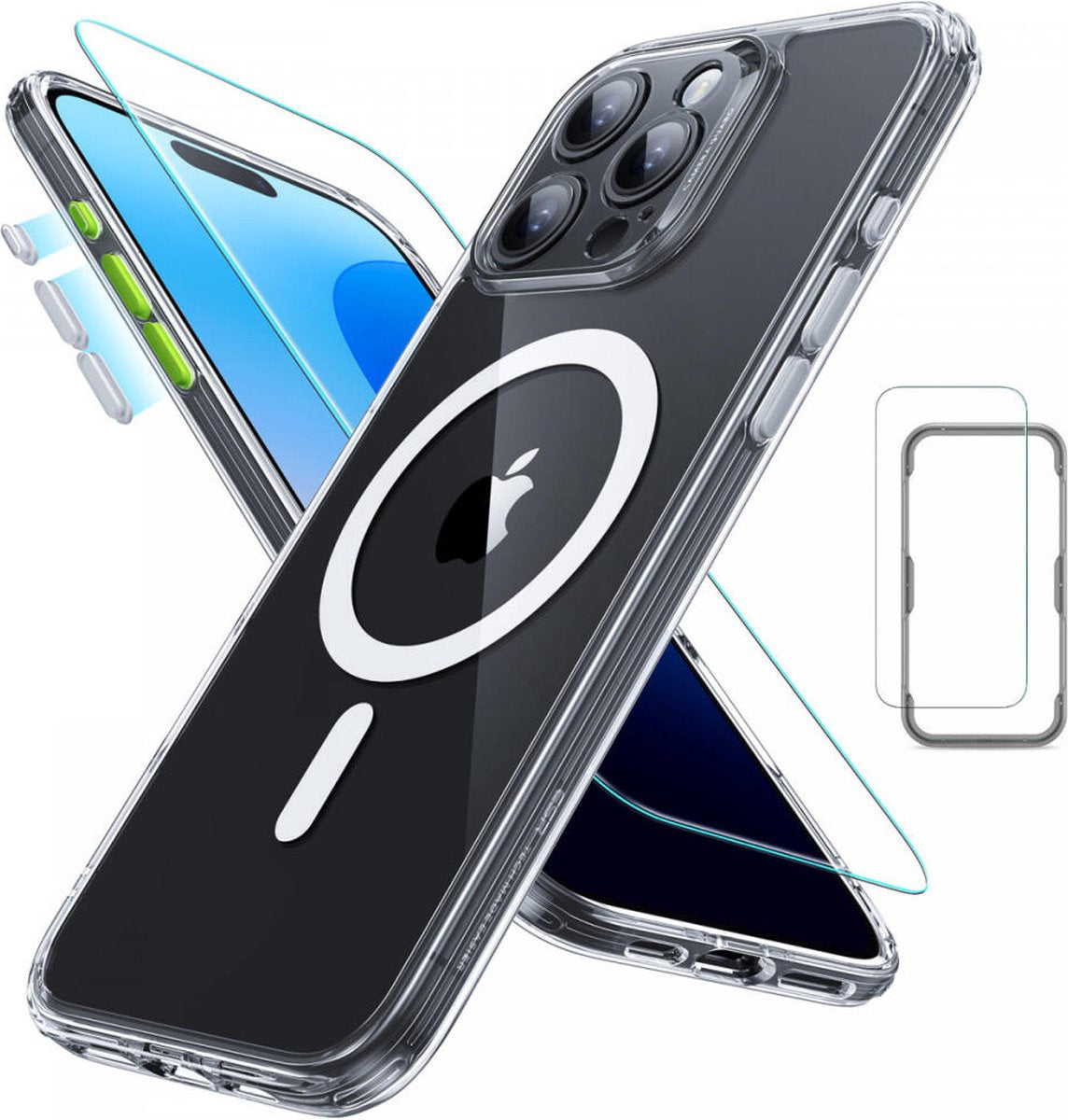 جراب ESR Classic Pro Halo Lock + زجاج مقسّى مناسب لهاتف Apple iPhone 16 Pro Max شفاف