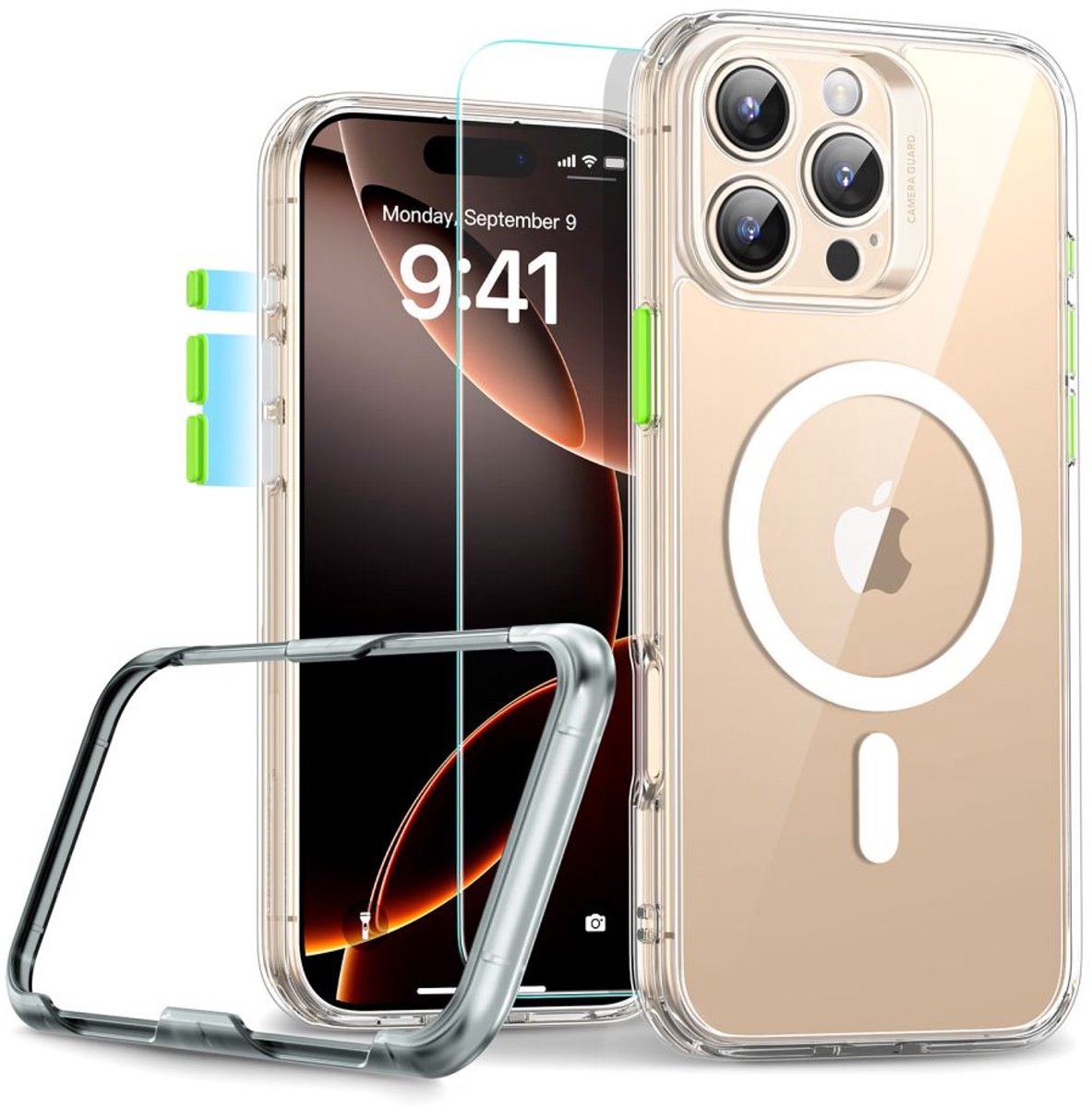 جراب ESR Classic Pro Halo Lock + زجاج مقسّى مناسب لهاتف Apple iPhone 16 Pro Max شفاف