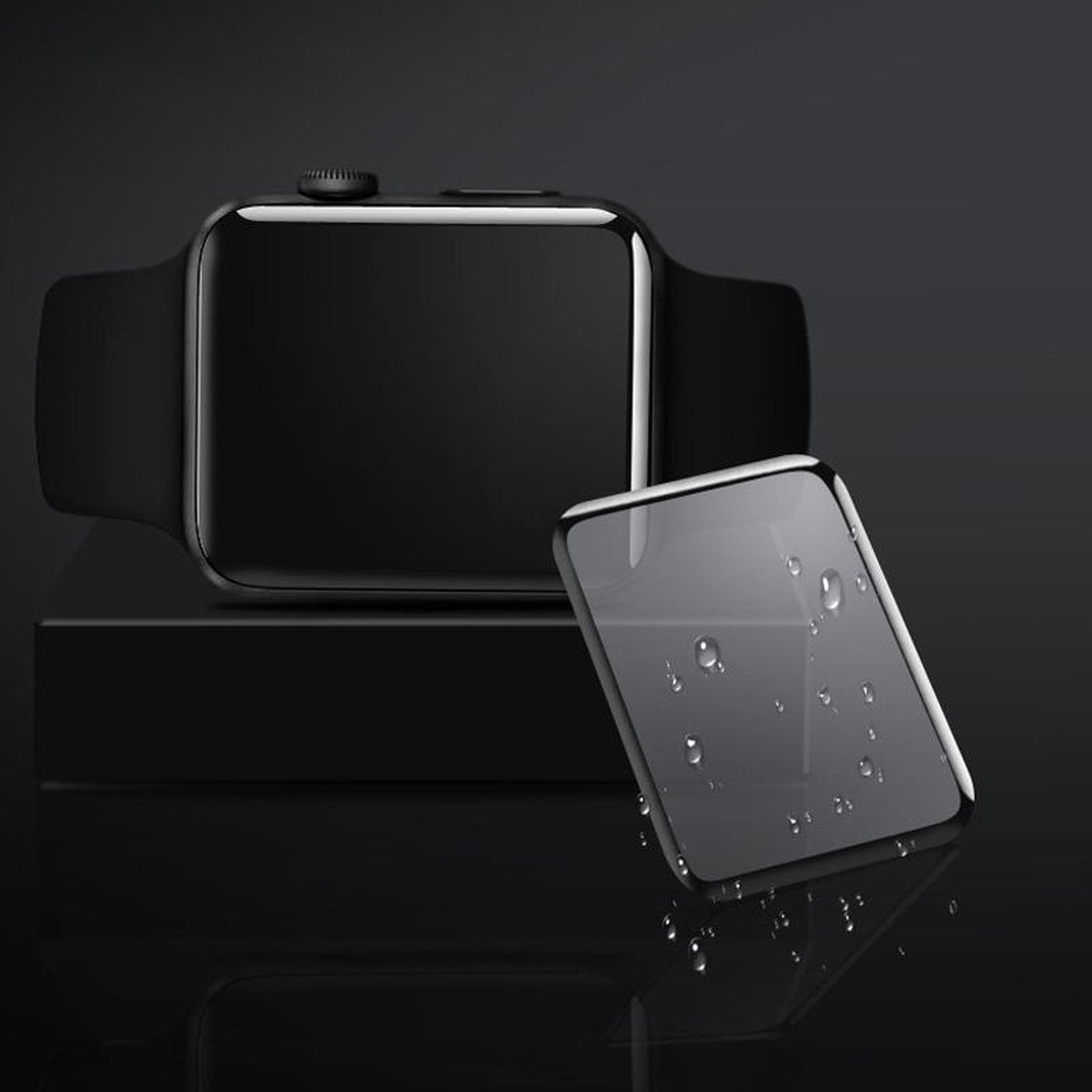 واقي شاشة زجاجي 4D GLASS SERIES 9H منحني بالكامل لساعة Apple Watch Series 1 / 2 / 3 (38 مم) - شفاف / أسود