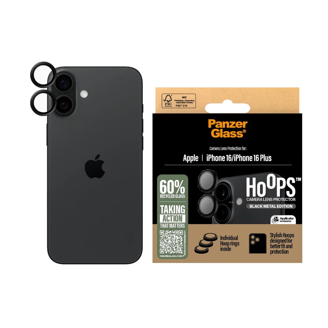 PanzerGlass Hoops Black Camera Lens Protector – iPhone 16 / iPhone 16 Plus