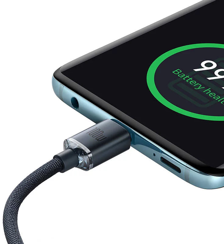 كابل Baseus Crystal Shine USB-C إلى USB-C، 100 واط، 2 متر، أسود