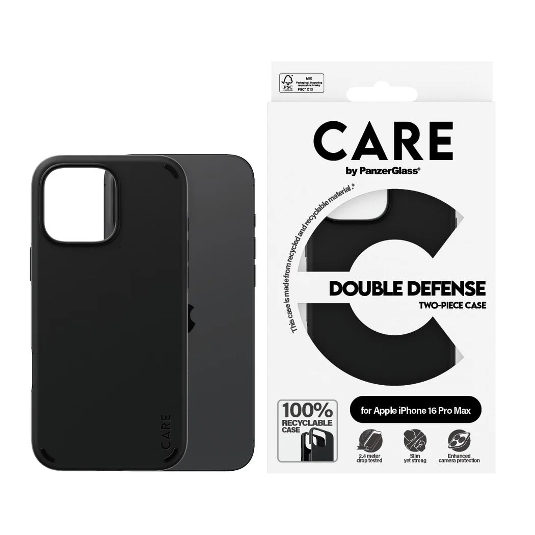 جراب CARE من PanzerGlass ذو الحماية المزدوجة باللون الأسود لهاتف iPhone 16 Pro Max