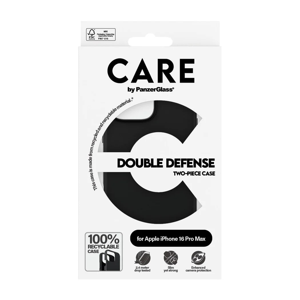 جراب CARE من PanzerGlass ذو الحماية المزدوجة باللون الأسود لهاتف iPhone 16 Pro Max