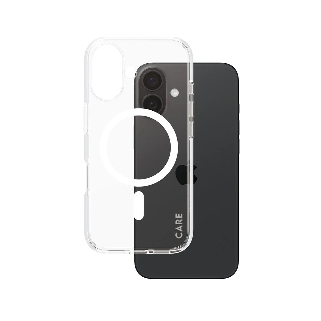 غطاء حماية CARE by PanzerGlass الرائد – أبيض مع MagSafe – لجهاز Apple iPhone 16 (6.1″)