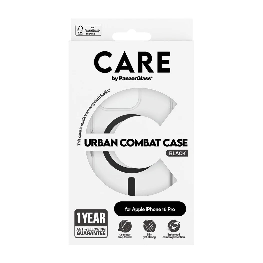 غطاء حماية CARE by PanzerGlass الرائد – أسود مع MagSafe – لجهاز Apple iPhone 16 Pro (6.3″)