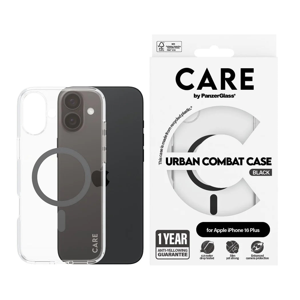 غطاء حماية CARE by PanzerGlass الرائد – أسود مع MagSafe – لجهاز Apple iPhone 16 Plus (6.7″)