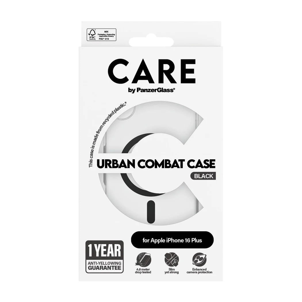 غطاء حماية CARE by PanzerGlass الرائد – أسود مع MagSafe – لجهاز Apple iPhone 16 Plus (6.7″)