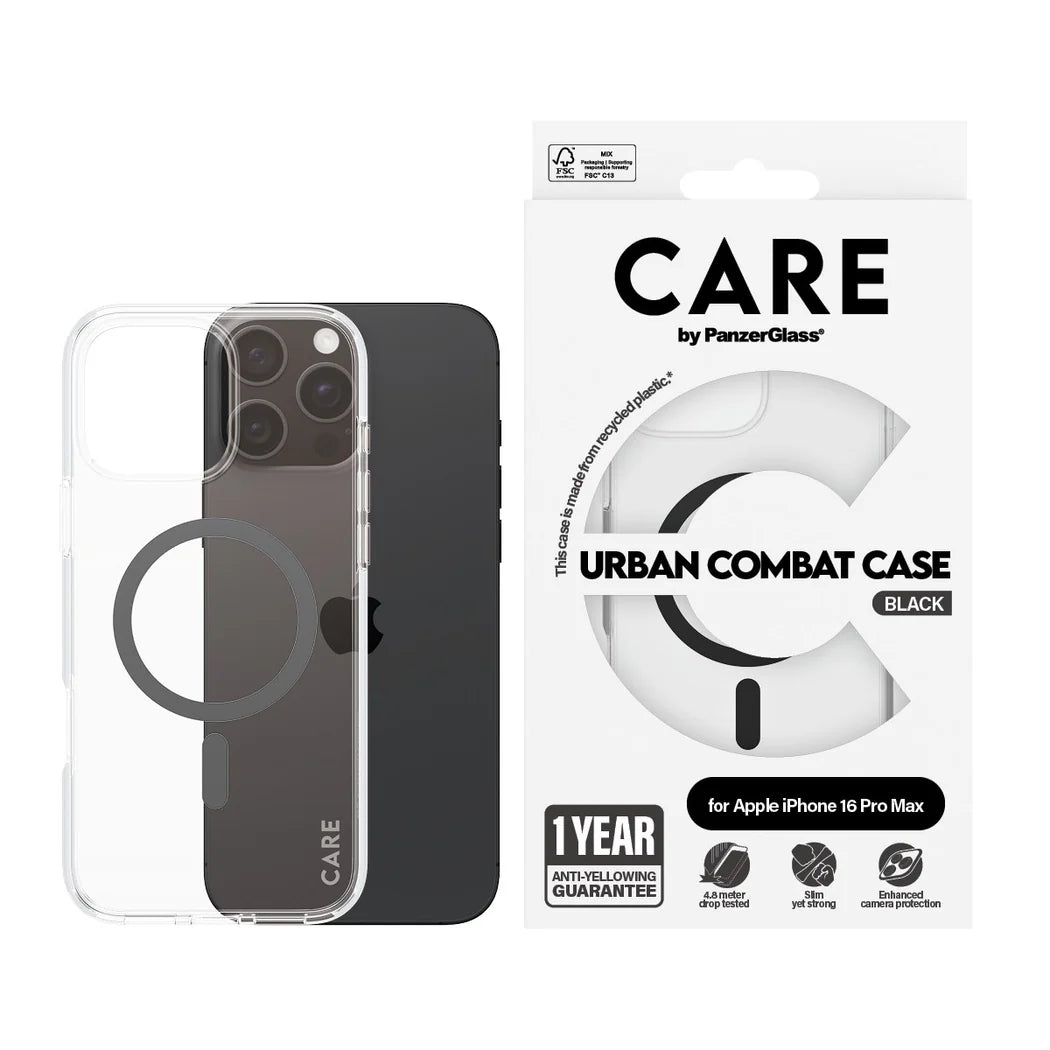 غطاء حماية CARE by PanzerGlass الرائد – أسود مع MagSafe – لجهاز Apple iPhone 16 Pro Max (6.9″)