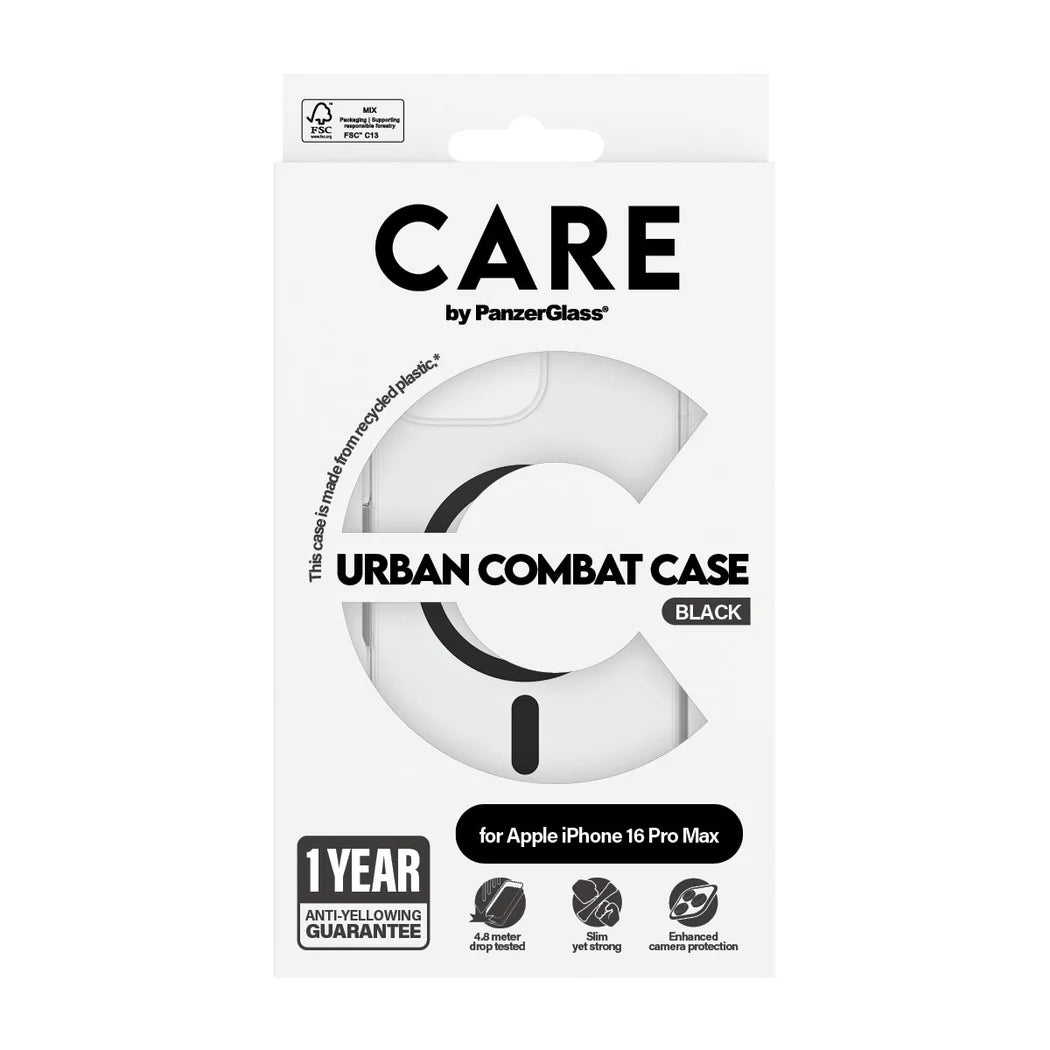 غطاء حماية CARE by PanzerGlass الرائد – أسود مع MagSafe – لجهاز Apple iPhone 16 Pro Max (6.9″)
