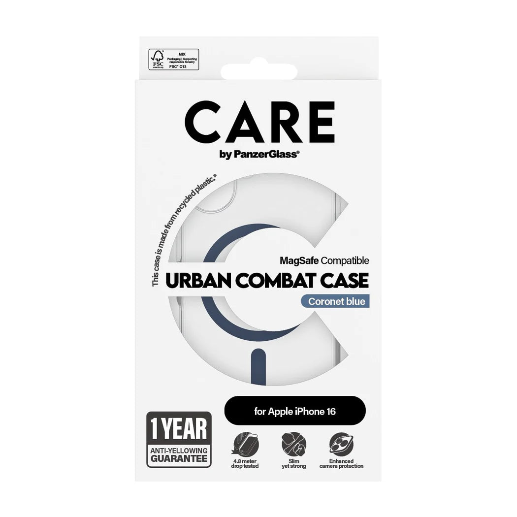 غطاء حماية CARE by PanzerGlass الرائد – أزرق مع MagSafe – لجهاز Apple iPhone 16 (6.1″)