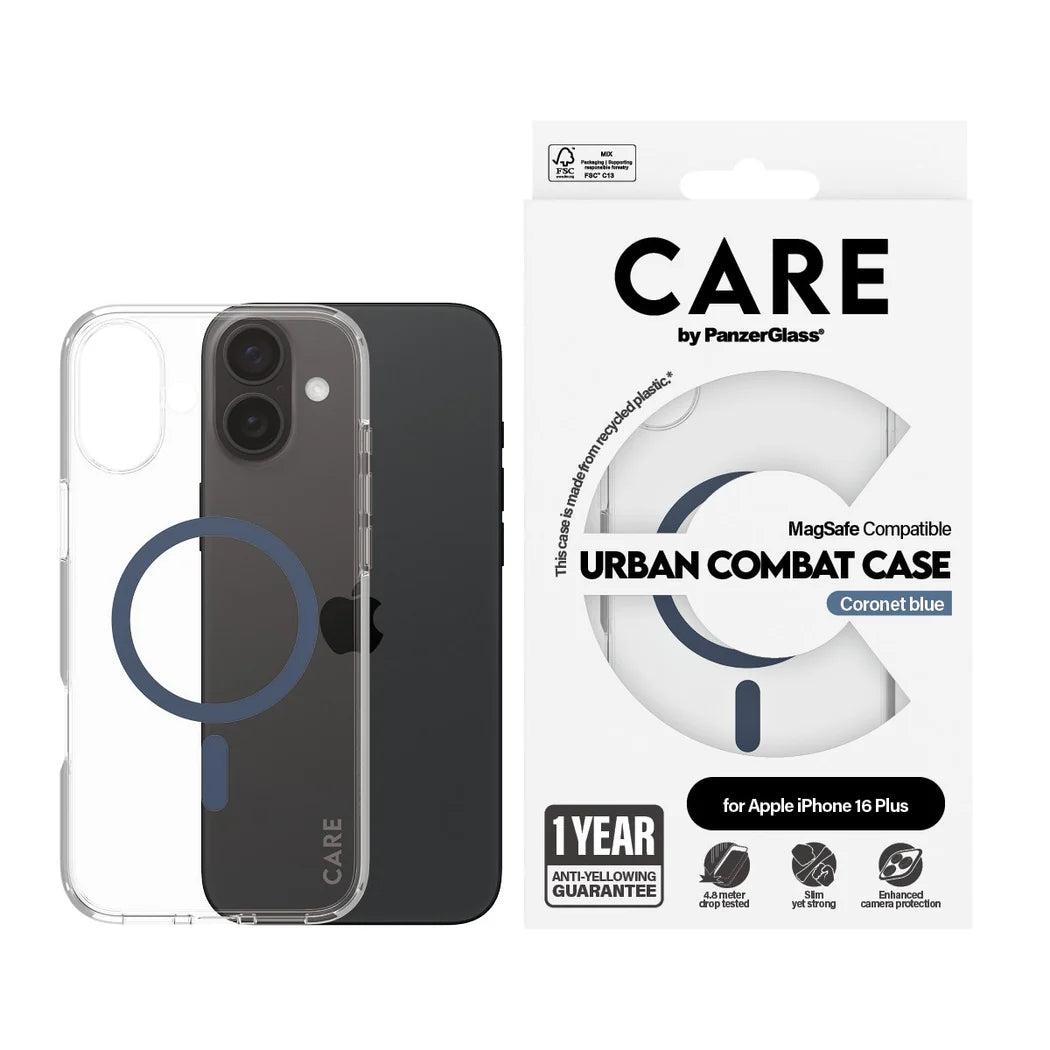 غطاء حماية CARE by PanzerGlass الرائد - أزرق مع MagSafe - لجهاز Apple iPhone 16 Plus (6.7 بوصة)