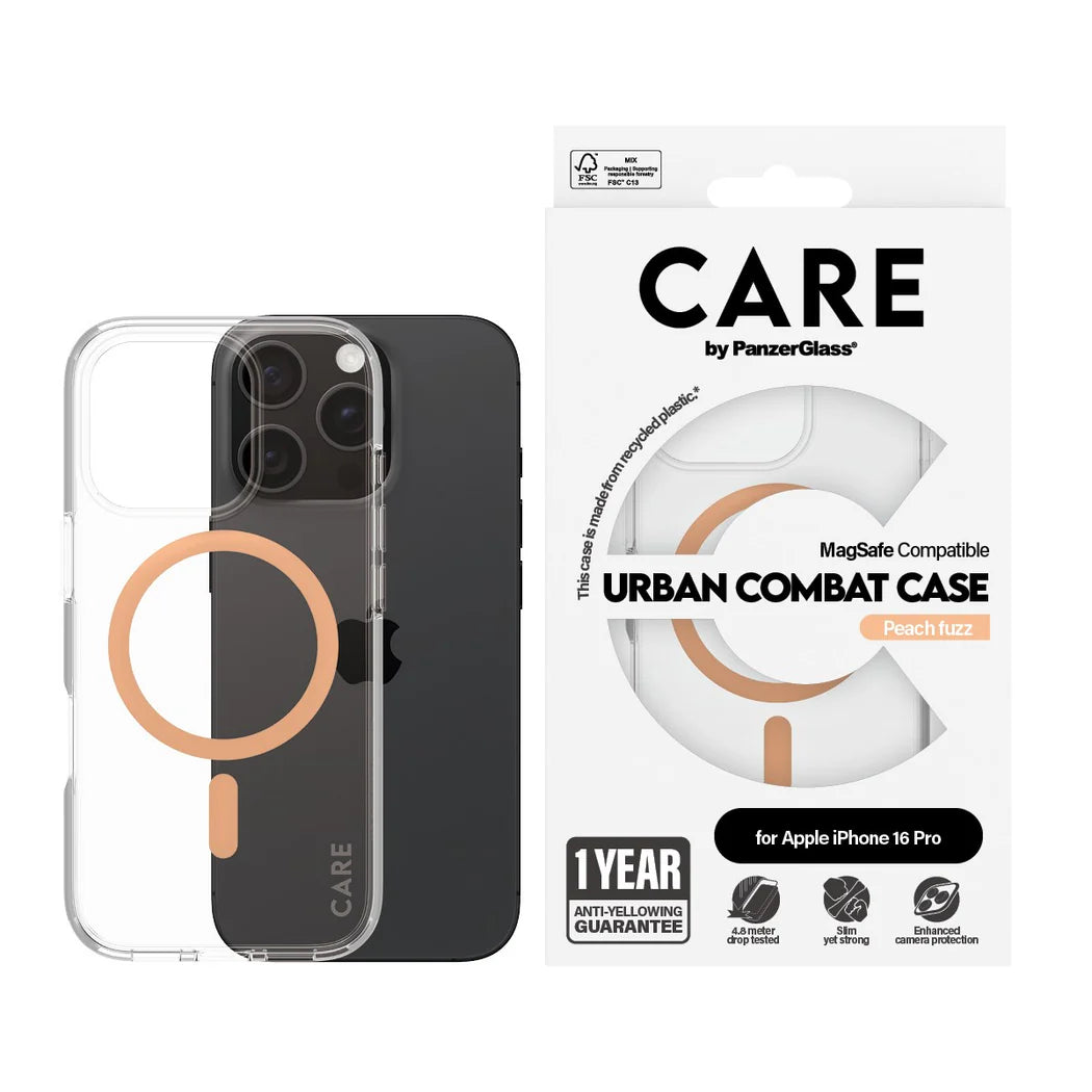 غطاء حماية CARE by PanzerGlass الرائد - Peachy مع MagSafe - Apple iPhone 16 Pro (6.3″)