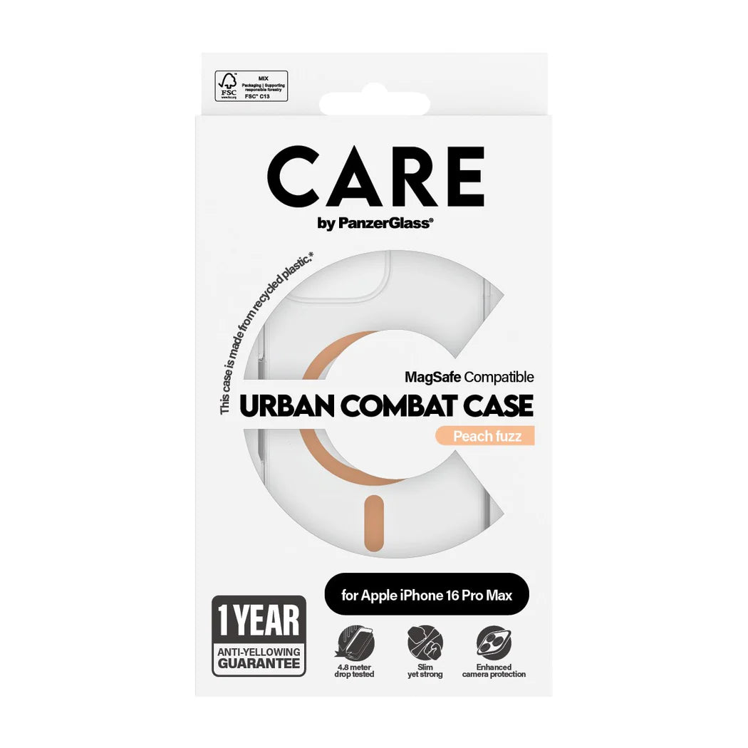 غطاء حماية CARE by PanzerGlass الرائد - لون خوخي مع MagSafe - لجهاز Apple iPhone 16 Pro Max (6.9 بوصة)