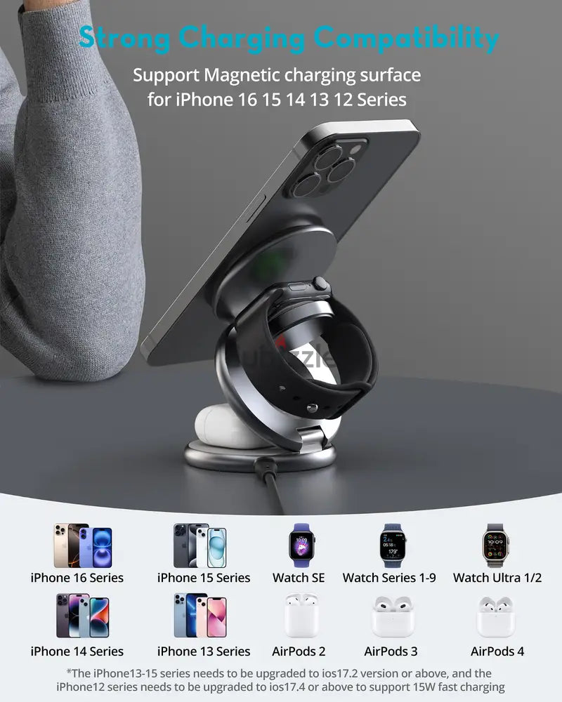 RavPower Premium Foldable Magnetic 3in1 Charging Station -RP-WC1008 - Gray