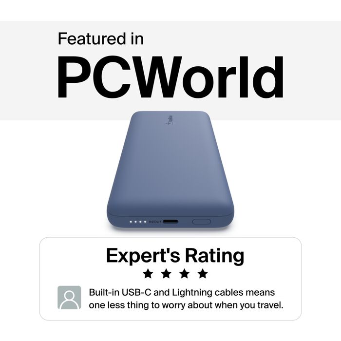 Belkin Boost Charge Plus 10K Portable Charger/Power Bank 10,000mAh with Integrated Lightning and USB-C Cables Blue