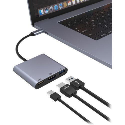 محول الوسائط المتعددة EZQuest بثلاثة منافذ USB من النوع C مع الشحن