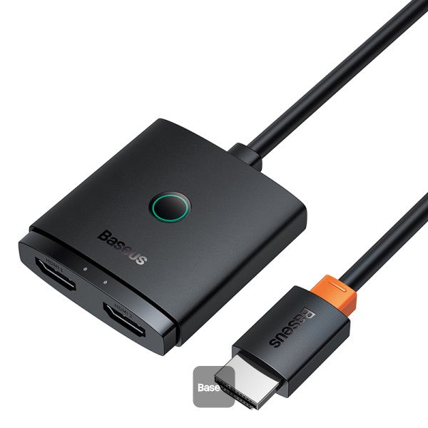 مفتاح HDMI ثنائي الاتجاه 2 في 1 من سلسلة Baseus AirJoy مع مجموعة كابلات بطول 1 متر باللون الأسود