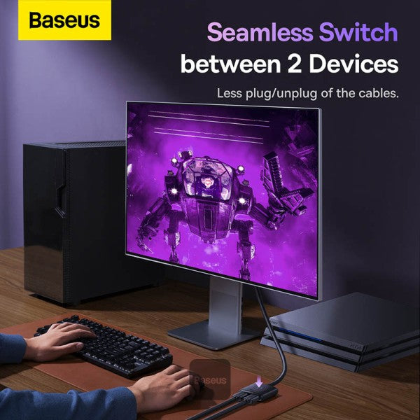 مفتاح HDMI ثنائي الاتجاه 2 في 1 من سلسلة Baseus AirJoy مع مجموعة كابلات بطول 1 متر باللون الأسود