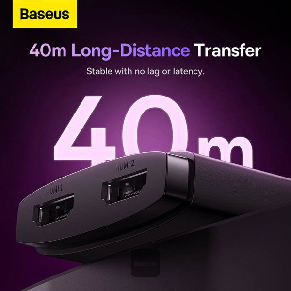 مفتاح HDMI ثنائي الاتجاه 2 في 1 من سلسلة Baseus AirJoy مع مجموعة كابلات بطول 1 متر باللون الأسود
