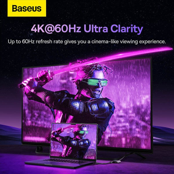 مفتاح HDMI ثنائي الاتجاه 2 في 1 من سلسلة Baseus AirJoy مع مجموعة كابلات بطول 1 متر باللون الأسود