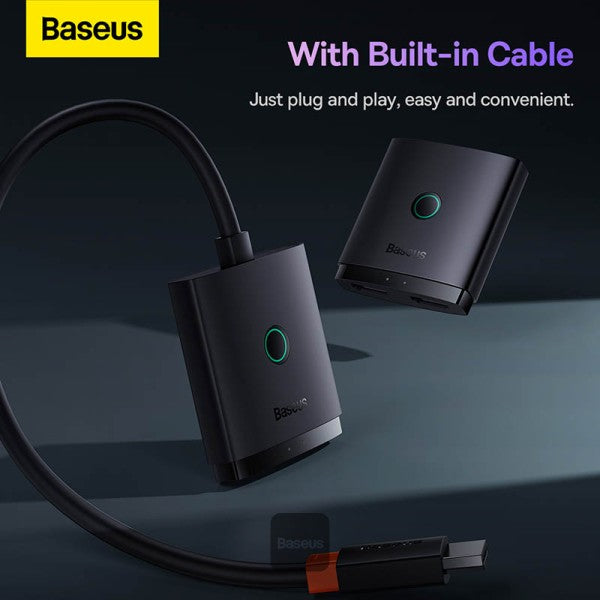 مفتاح HDMI ثنائي الاتجاه 2 في 1 من سلسلة Baseus AirJoy مع مجموعة كابلات بطول 1 متر باللون الأسود