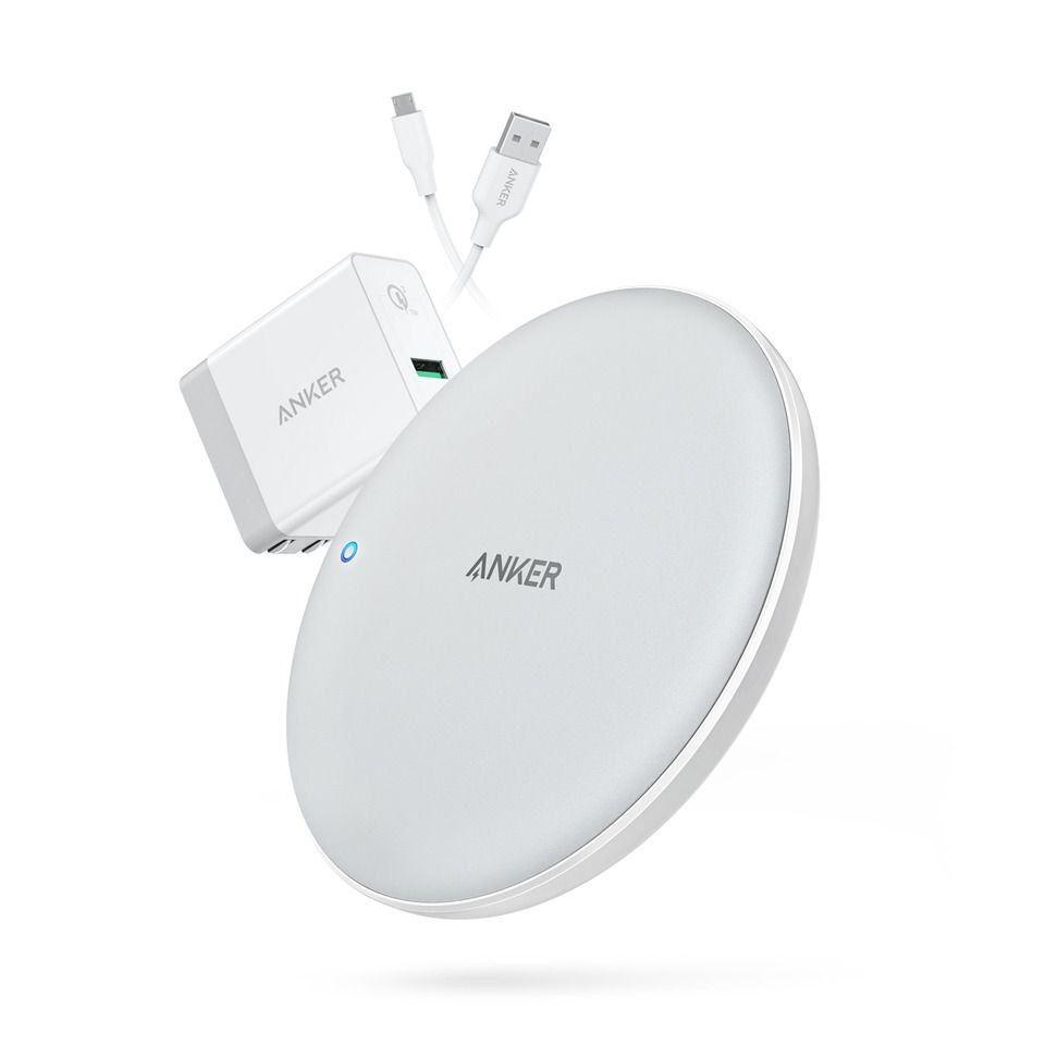لوحة شحن لاسلكية سريعة Anker Power Wave 7.5 مع شحن سريع باللون الأبيض