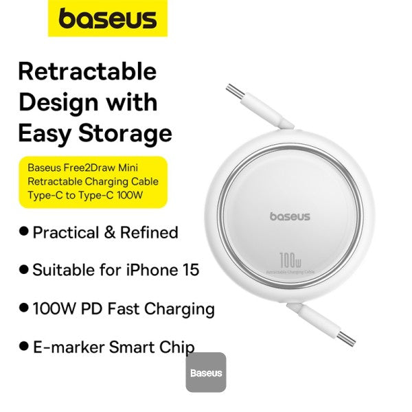 Product  Product   Product   Product   Product   Product   Product   Product   Product Baseus 100W Free2 Draw Mini Both-Way Retractable Type C to Type C Fast Charging Data Cable 1M - White