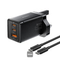 شاحن سريع Baseus GaN5 Pro، 65 واط، بثلاثة منافذ | منفذين Type-C وUSB-A، - أسود