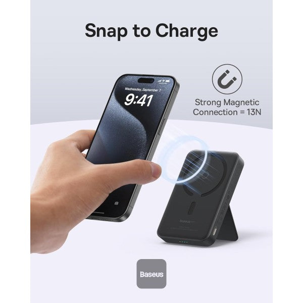 باور بانك Baseus MagPro 5000mAh لاسلكي سريع الشحن PD 20W مع حامل مغناطيسي - أسود