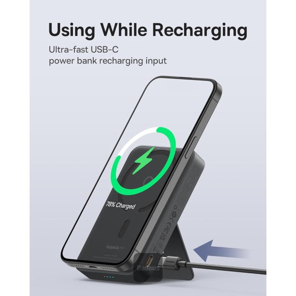 باور بانك Baseus MagPro 5000mAh لاسلكي سريع الشحن PD 20W مع حامل مغناطيسي - أسود