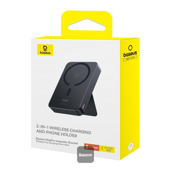 باور بانك Baseus MagPro 5000mAh لاسلكي سريع الشحن PD 20W مع حامل مغناطيسي - أسود
