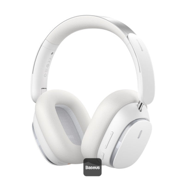 سماعات رأس لاسلكية Baseus Bowie H1 Pro - وقت تشغيل 80 ساعة - سماعة رأس هجينة بتقنية إلغاء الضوضاء 48 ديسيبل - أبيض